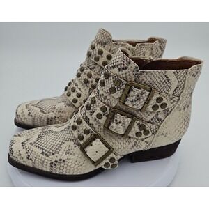 Zodiac ADELE Triple Buckle Snake Animal Print Vegan W/7.5 Studded Booties EUC